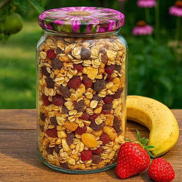 1062ml rond glas met BasicSeal deksel Bloemen decor UNiTWIST