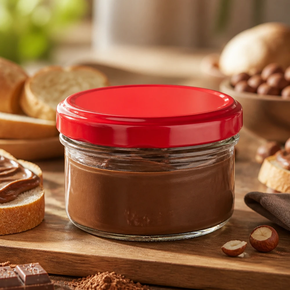 Rond glas van 186 ml + BasicSeal-deksel rood UNiTWIST 186 ml UNiTWIST-bewaarpot met rode deksel, perfect voor zelfgemaakte chocoladecrème