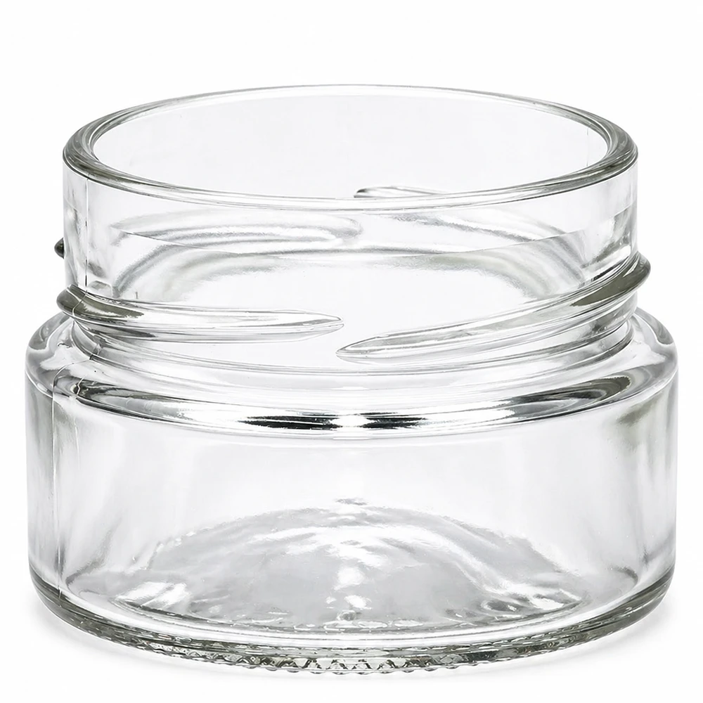 80ml rond glas zonder deksel (TO58deep) UNiTWIST UNiTWIST Runda80 ronde pot 80ml TO58deep transparante lege schroefdop zonder deksel op witte achtergrond