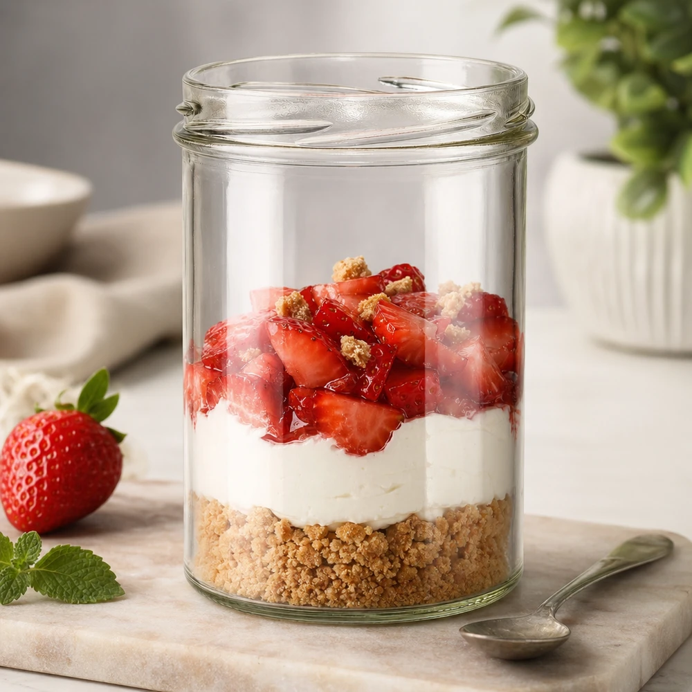 435ml beker zonder deksel (TO82) UNiTWIST UNiTWIST Sturz435 inmaakpot 435ml met aardbeien dessert laagjes TO82 draad voor zoete desserts en parfait