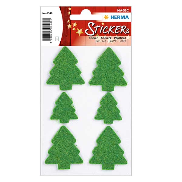 Vilten stickers "Kerstbomen" (6 stickers)