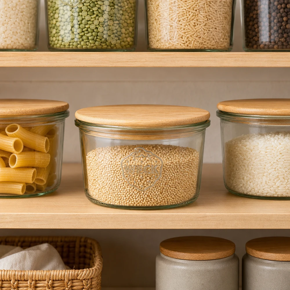 WECK 80ml RR60 houten deksel voorraad Organiser voorraadkast keukenkast kleine hoeveelheden kruiden granen