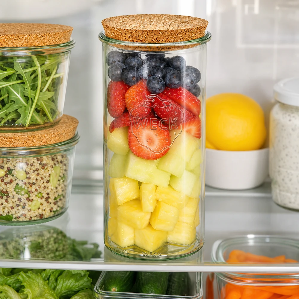 1500ml stortglas WECK RR100 met kurk WECK RR100 Koelkast Organisatie Fruit Salade Bessen Ananas Kurk deksel Meal Prep vers houden