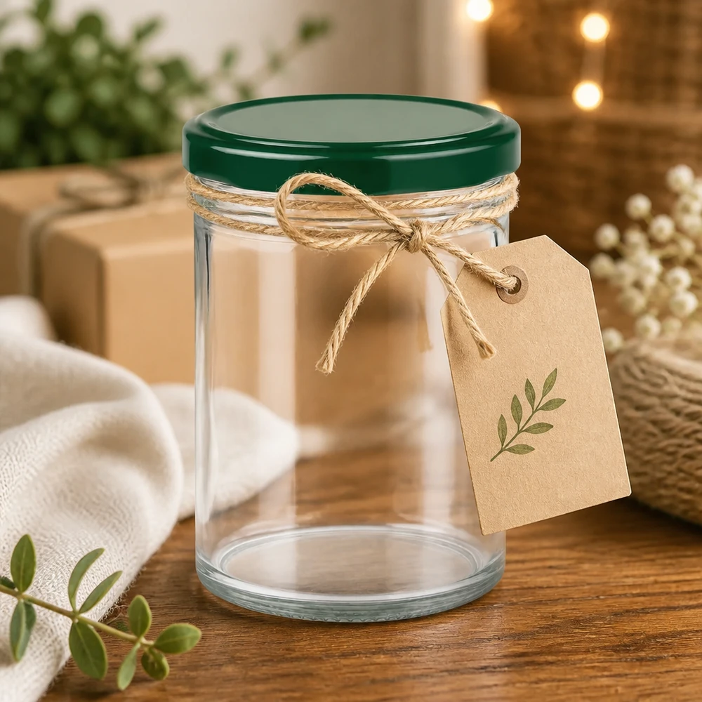 350ml bekers met BasicSeal deksel groen UNiTWIST 350ml UNiTWIST lege bekers met groen deksel en geschenktag als decoratief verpakkingsidee