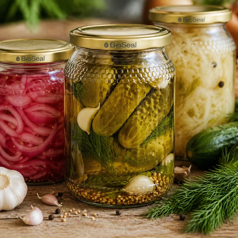 Honingpot 1260 g met gouden BioSeal UNiTWIST-deksel 900ml honingpot met BioSeal deksel goud voor het inmaken van komkommers uien zuurkool inmaakpot fermenteren keuken