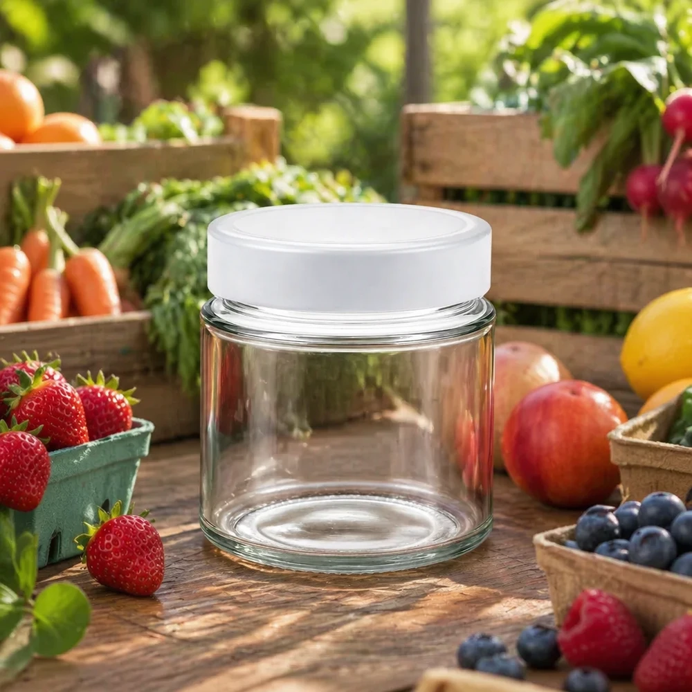 135ml rond glas met BasicSeal deksel wit deep UNiTWIST 135ml ronde pot BasicSeal deksel wit buiten tuin vers fruit groenten natuurlijke opslag pot