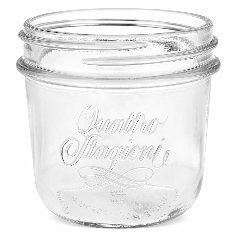 200 ml Quattro Stagioni inmaakpot van helder glas met reliëflogo zonder deksel voor inmaken en bewaren