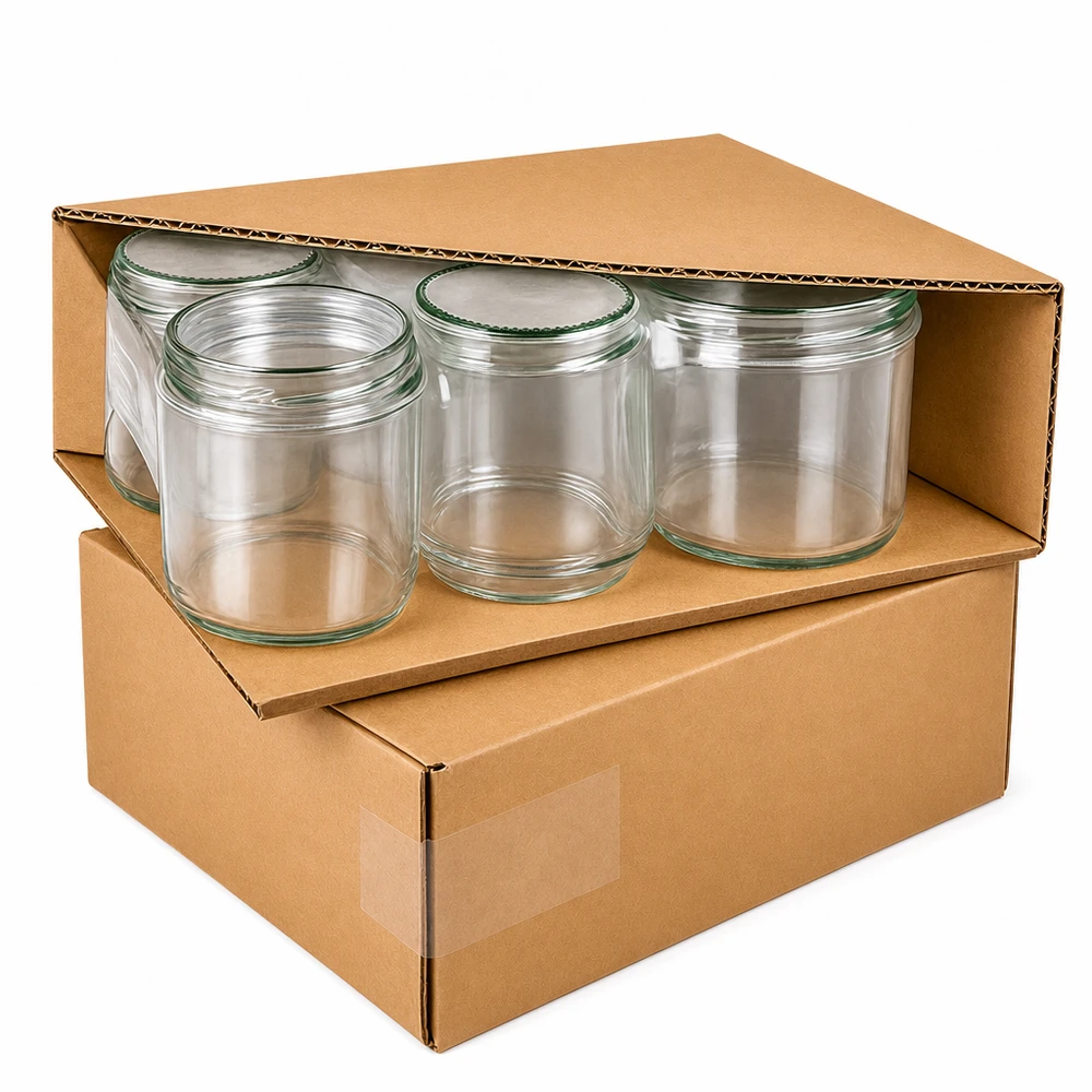 Glazen van 230 ml + BasicSeal-deksel met muntbloem UNiTWIST 230 ml inmaakpotten geleverd in een kartonnen doos, veilige verpakking van de inmaakpotten met BasicSeal deksels voor verzending