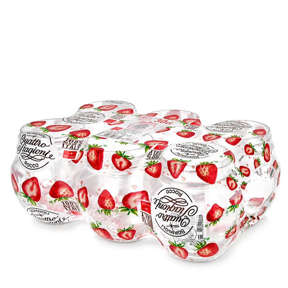 300 ml rond glas "Quattro Stagioni" met deksel 300ml ronde pot Quattro Stagioni met aardbeien deksel Inmaakpotten set Italiaanse glazen conserven