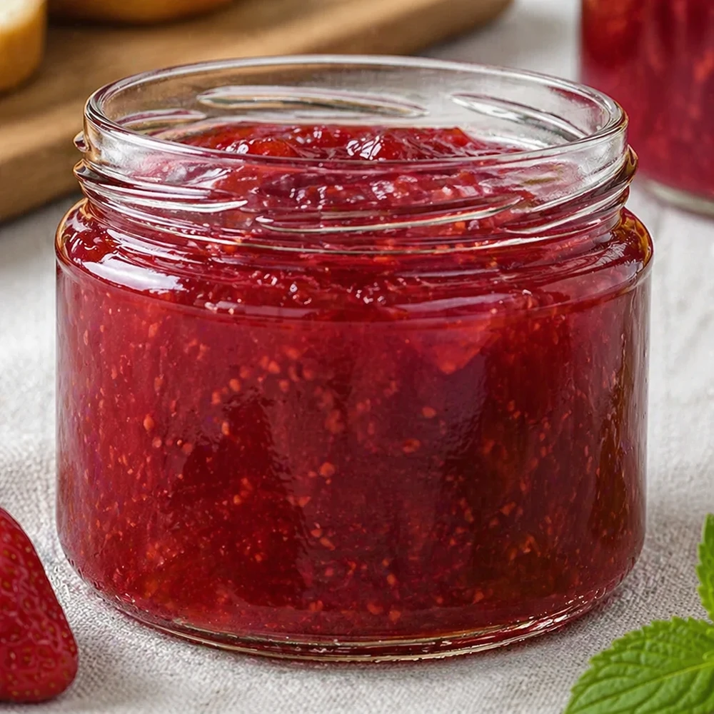 UNiTWIST Runda330 ronde pot gevuld met rode aardbeienjam zelfgemaakte inmaak