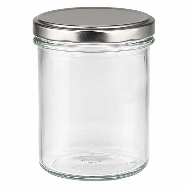 350ml bekers met BasicSeal deksel zilver UNiTWIST 350ml mason jar met zilveren BasicSeal deksel leeg op witte achtergrond transparant inmaakpot voorraadpot