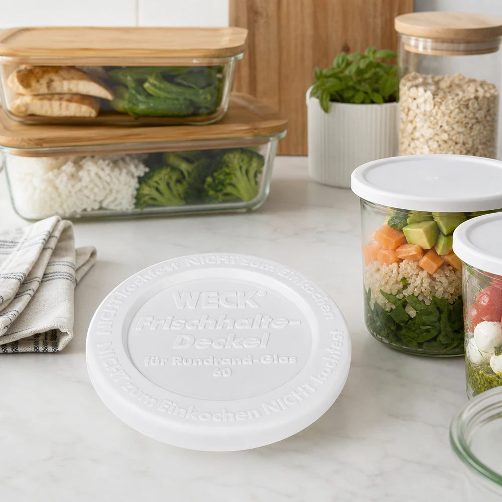 WECK Keep Fresh Deksel RR60 Maaltijdbereiding Salade in een potje Gezonde maaltijden bereiden Lagenpotje Groenten