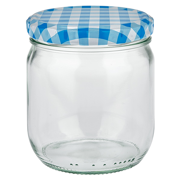 425ml rond glas met BasicSeal deksel blauw/wit UNiTWIST