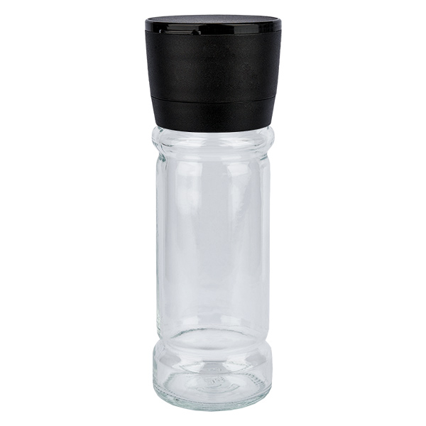 Zout/kruidenpotje 100ml met molen (grof) zwart - Voordelige set: Mary kruidenpotje met grove molen. Ideaal voor zoutkorrels en peper.