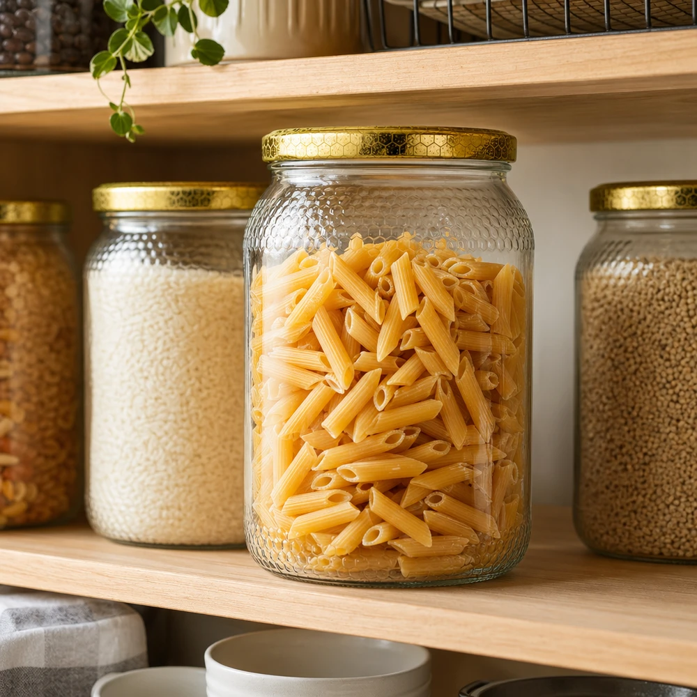 Honingpot 1260 g met honingraatmotief-deksel BasicSeal UNiTWIST Honingpot 900ml met honingraatdeksel gebruikt voor het bewaren van pasta en ontbijtgranen in de keuken