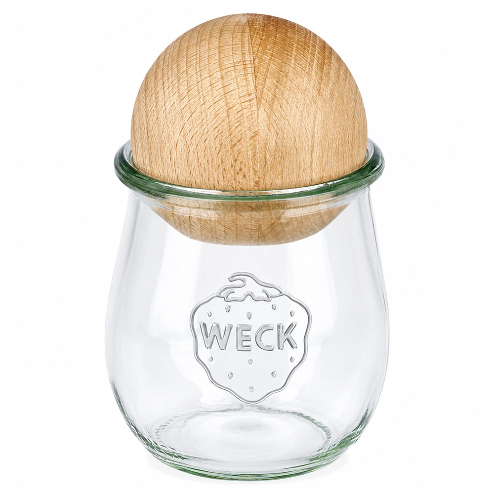 WECK tulpenpot 220ml RR60 met natuurlijk beuken bol deksel, heldere inmaakpot met houten deksel