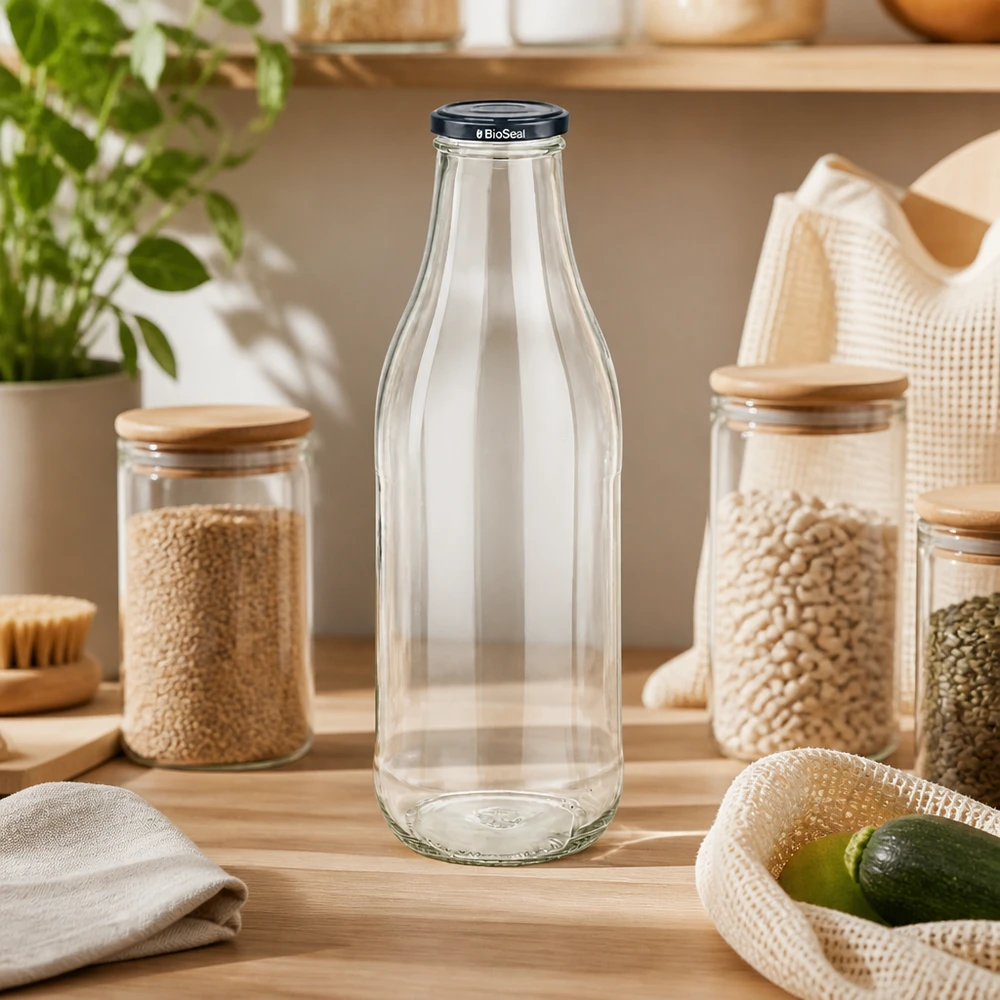 1000ml fles met BioSeal deksel zwart UNiTWIST 1000ml Glasflasche BioSeal Deckel Zero Waste Küche Hülsenfrüchte Vorratshaltung nachhaltige Küchenorganisation