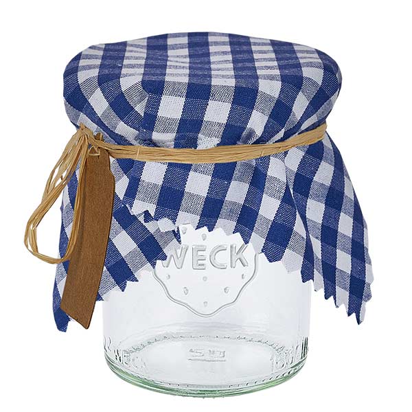 Stoffen lapje voor deksel blauw geruit 15cm hoekig Stoffen lapje voor deksel blauw geruit 15cm hoekig
