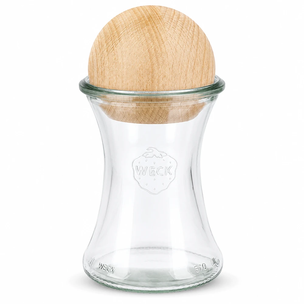 370ml delicatessenglas WECK RR80 met houten bal WECK Delicatessenpot 370ml RR80 met houten bolsluiting Inmaakpot van beukenhout Voorraadpot