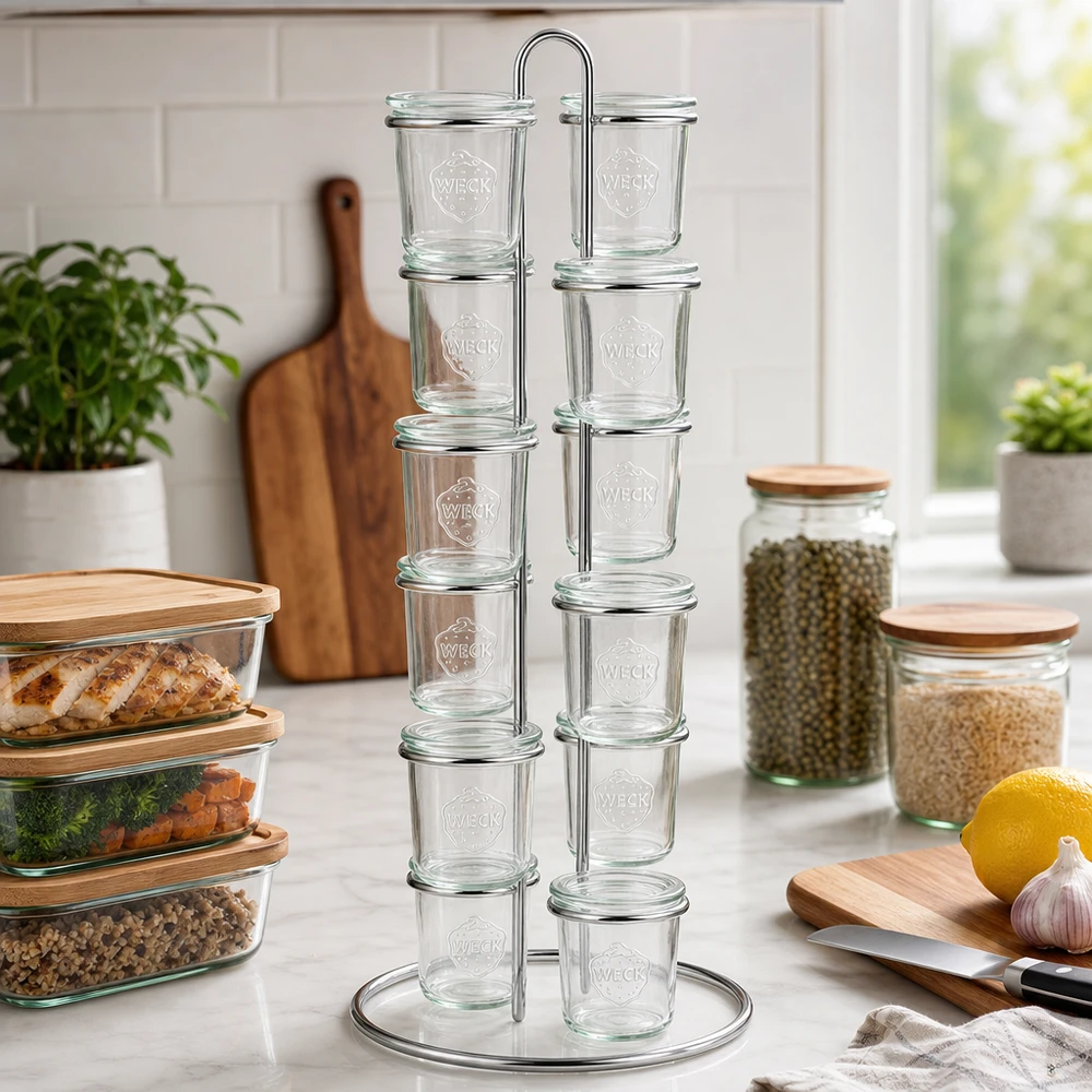 Serveerrek Vertico12 voor 12 WECK stortglas