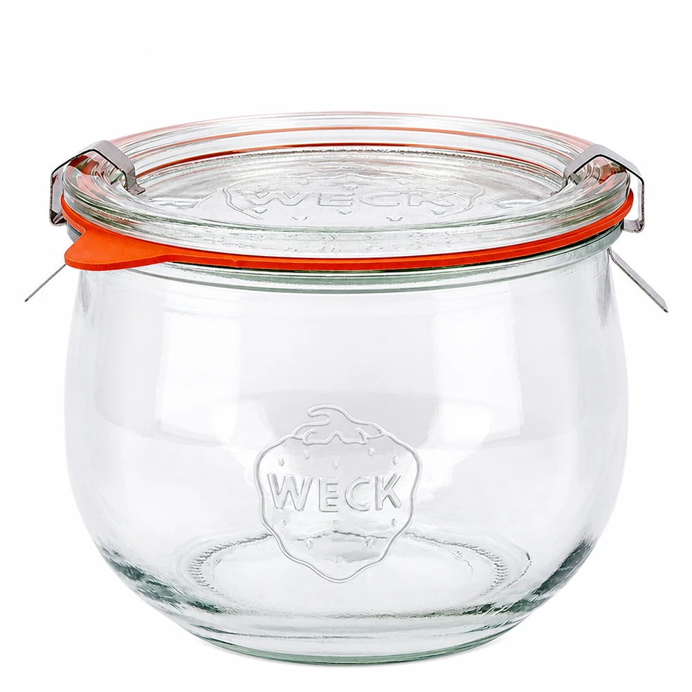 580ml tulpenglas compleet WECK RR100 WECK tulpenpot 580ml RR100 met glazen deksel en oranje rubberen ring, klassieke inmaakpot van helder glas
