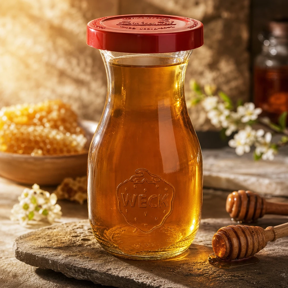 WECK sapfles 290ml gemaakt van hoogwaardig borosilicaatglas met rode siliconen dop voor optimale houdbaarheid