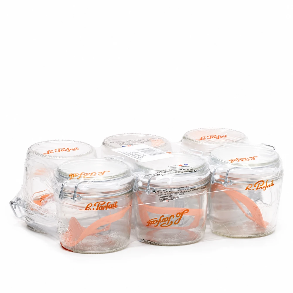 Le Parfait® Familia Wiss 350 g Ø100 mm pot 415ml Familia Wiss bekers met 2-delig dekselsysteem van Le Parfait in een set van 6 in kunststof verpakking