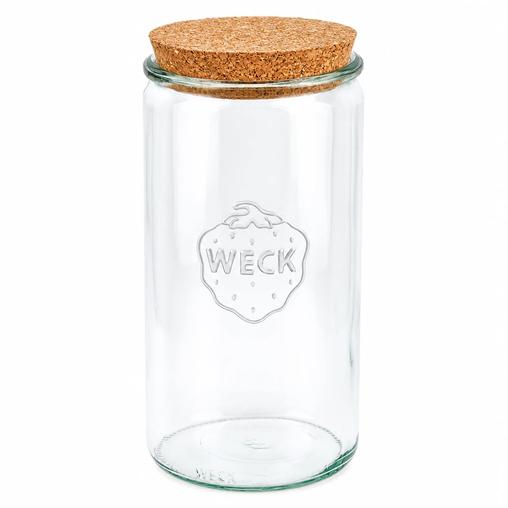 1590ml cilinderglas WECK RR100 met kurk WECK cilinderpot 1590ml RR100 met natuurlijk kurkdeksel inmaakpot voorraadpot transparant