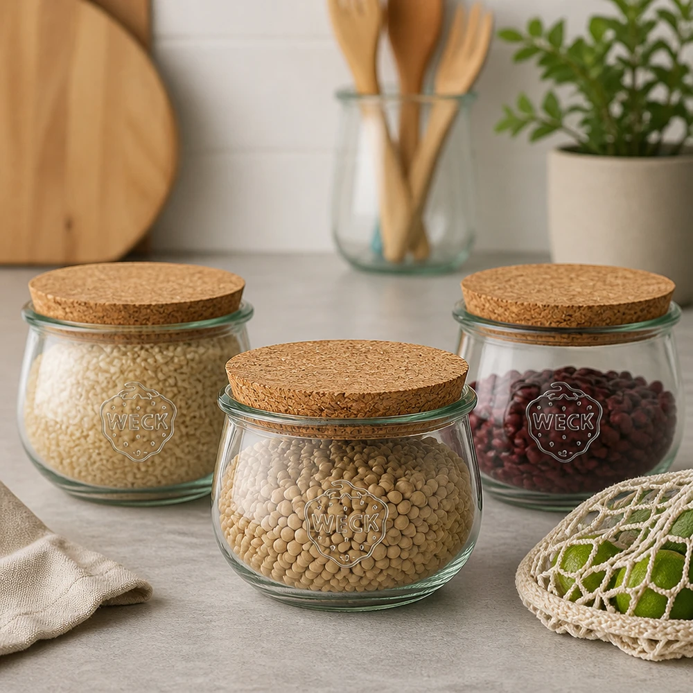580ml tulpenglas WECK RR100 met kurk WECK tulpenpotten RR100 580ml met kurken deksel als voorraadpotten voor peulvruchten en granen in de keuken