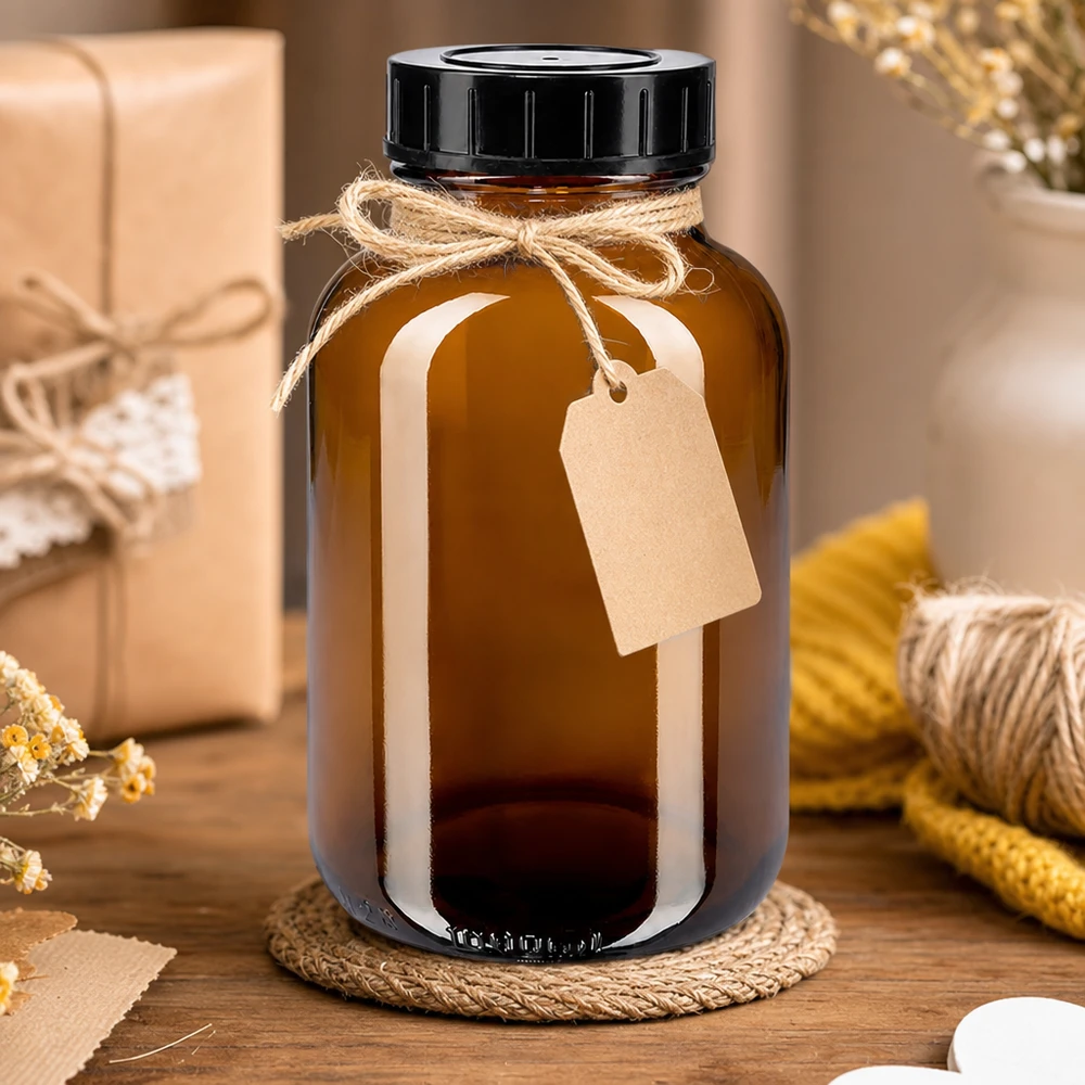 Hoogwaardige amberkleurige glazen fles met wijde hals 1000ml met UV-bescherming en praktische schroefdop