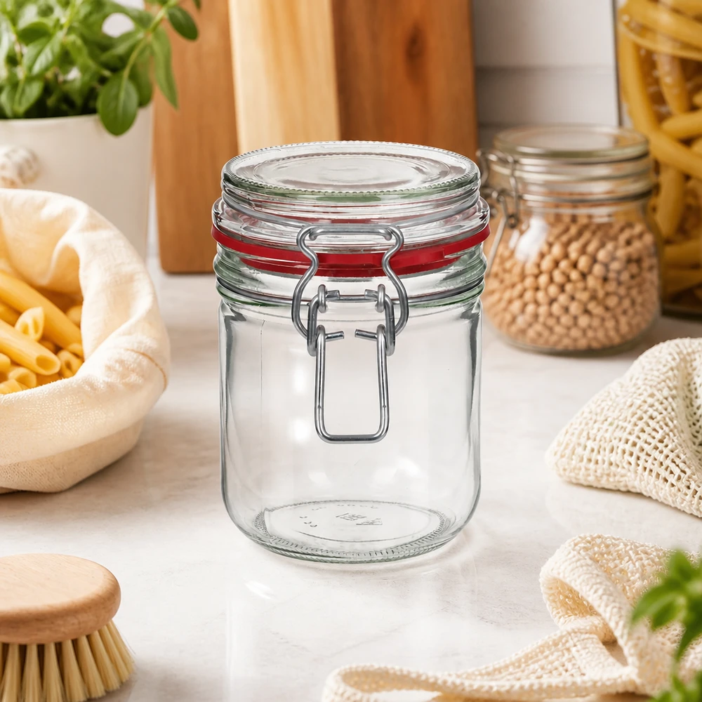 Robuuste voorraadpot van 400 ml met stevige metalen clipsluiting voor langdurige keukenorganisatie