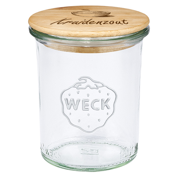 Houten dekselset "Kruidenzout" met WECK bekers 160ml Houten dekselset "Kruidenzout" met WECK bekers 160ml