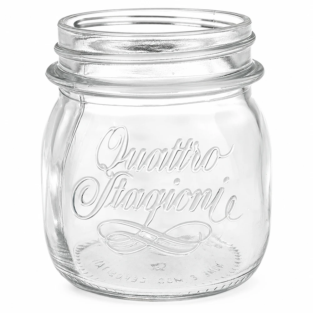 250 ml Quattro Stagioni inmaakpot van helder glas met reliëflogo zonder deksel voor inmaken en bewaren