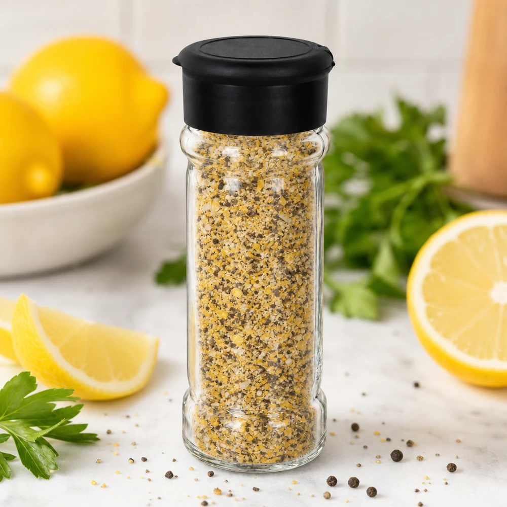 Zout-/kruidenpotje 100 ml met strooier, zwart Compact kruidenpotje van 100 ml met zwarte strooier, ideaal voor mengsels van citroen en zout