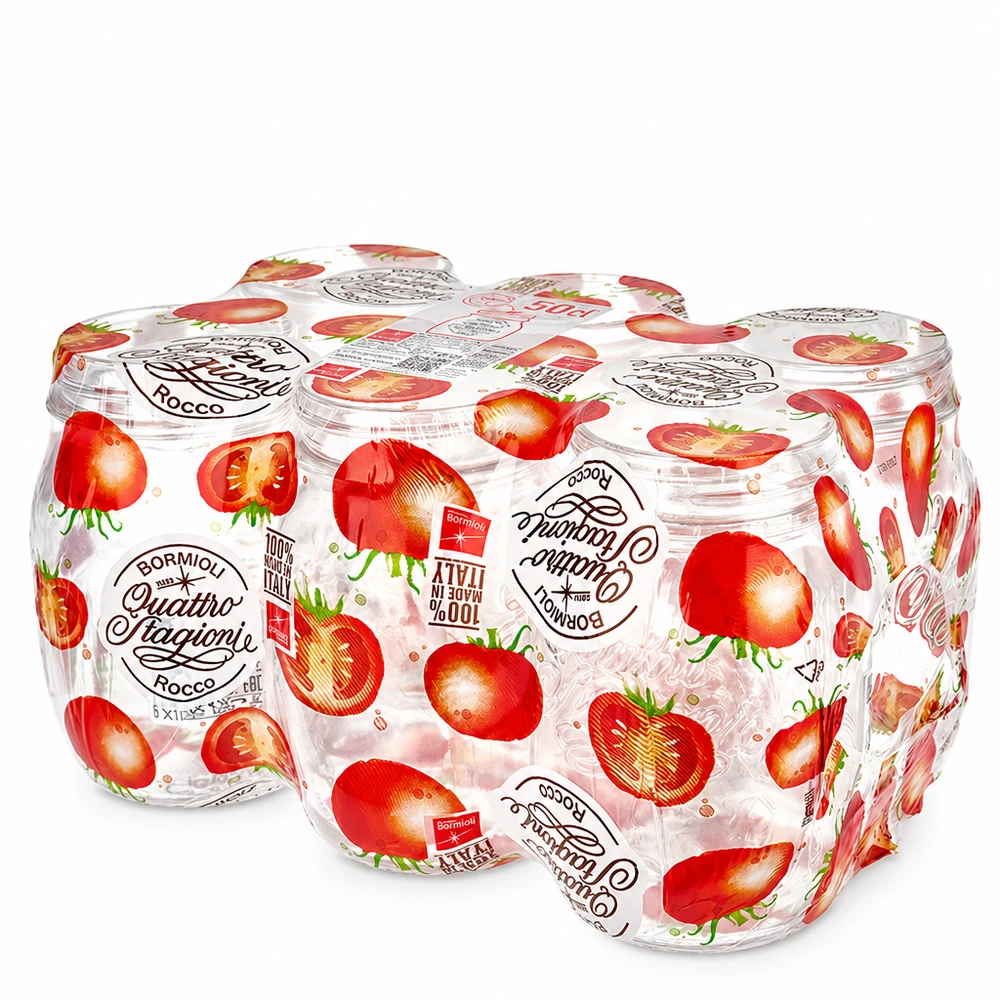 500 ml rond glas "Quattro Stagioni" met deksel Bormioli Rocco Quattro Stagioni ronde potten van 500 ml in een set van 6 met aardbeiendessin en schroefdop voor inmaakpotten