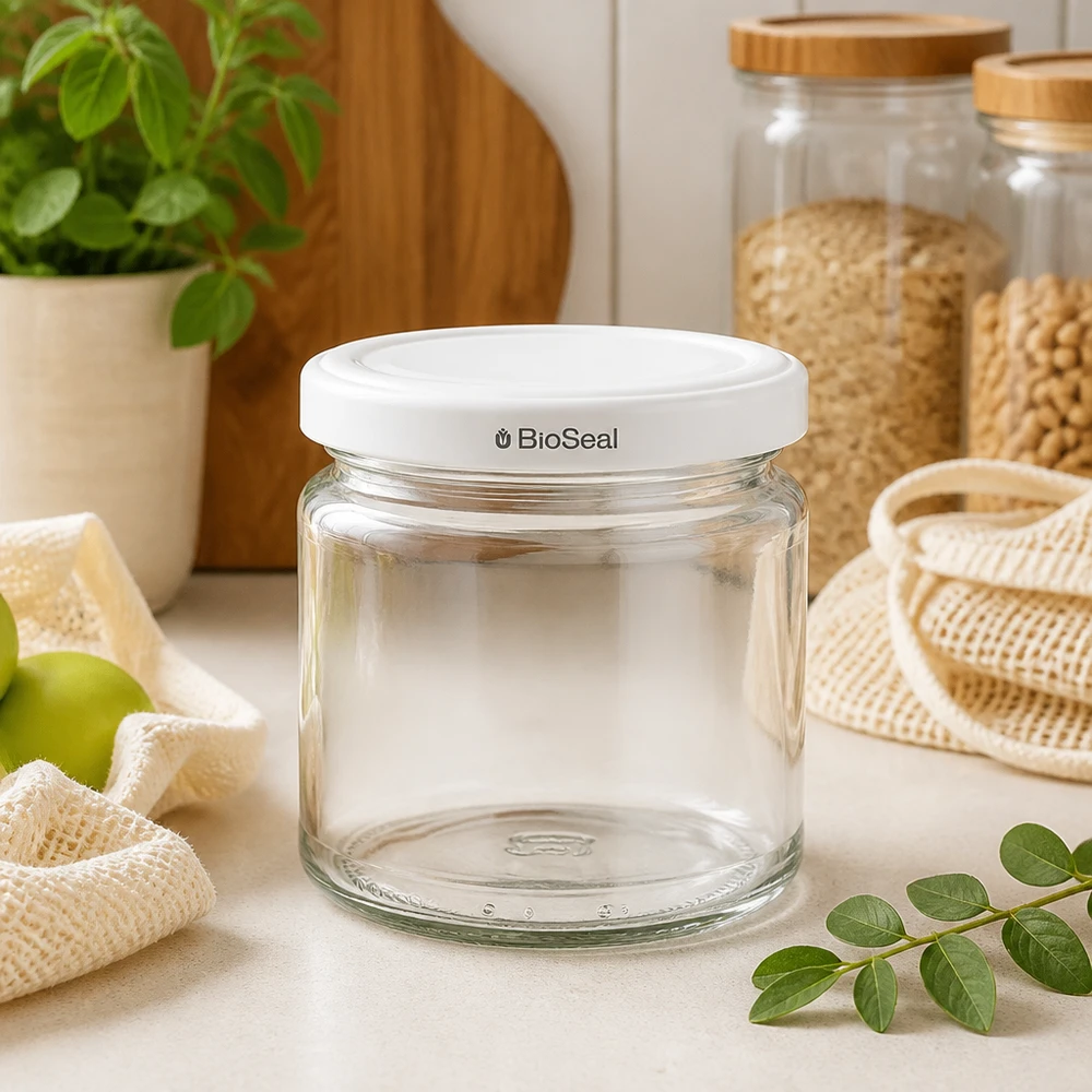 212ml rond glas met BioSeal deksel wit UNiTWIST