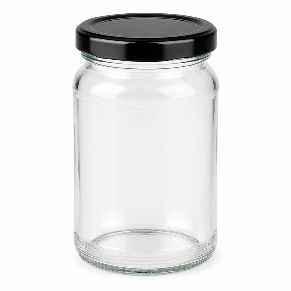 110ml rond glas met BasicSeal deksel zwart UNiTWIST Lege ronde pot UNiTWIST 110ml met zwart TO48 BasicSeal deksel voor conserven en jam