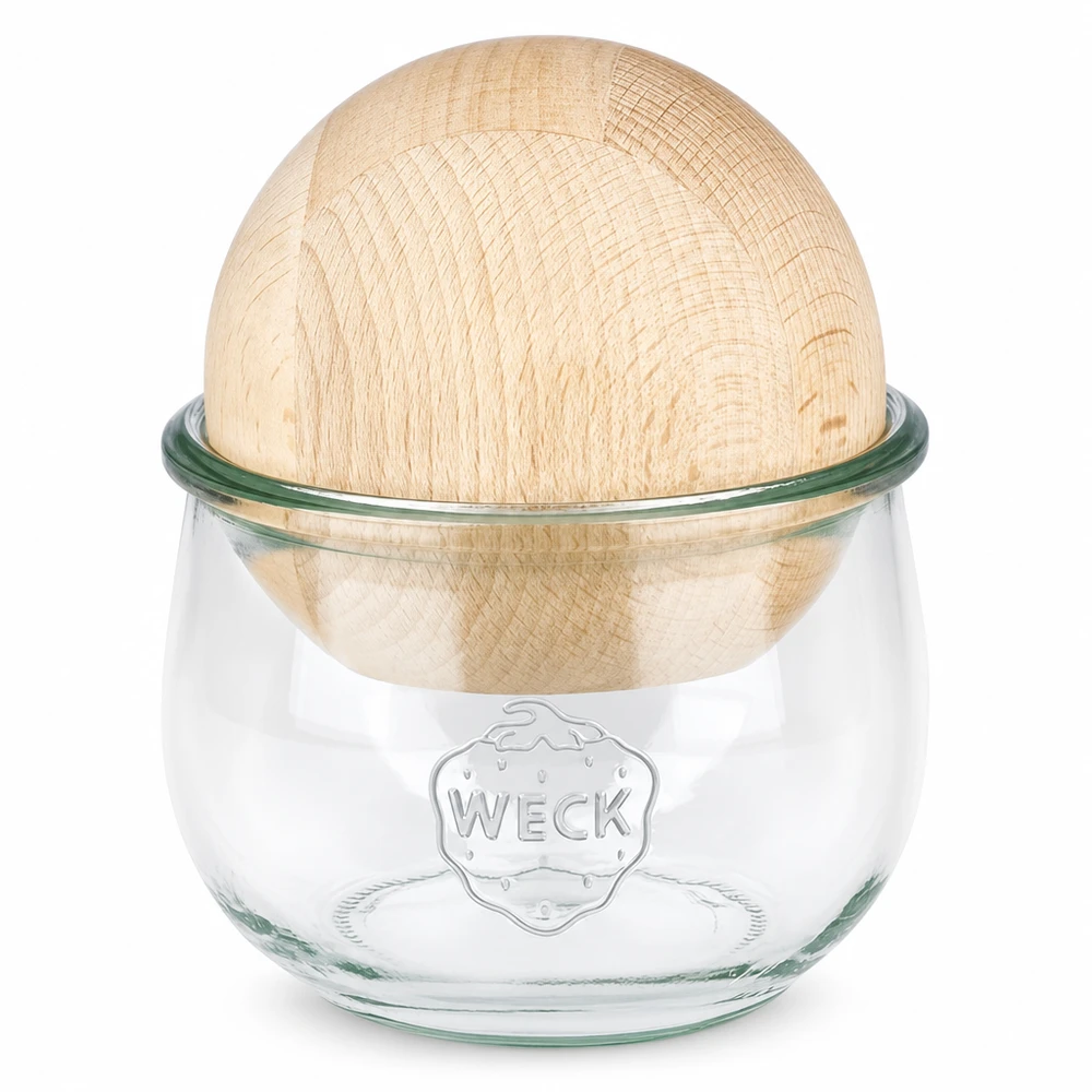 WECK tulpenpot 580ml RR100 met houten bol als deksel, inmaakpot met houten deksel voor keuken en opslag