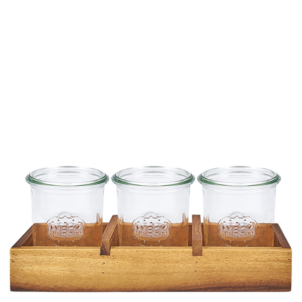 Dienblad Box3 acaciahout voor 3 WECK stortglas