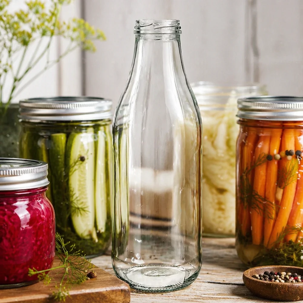 1000ml glazen fles TO48 UNiTWIST zonder deksel tussen inmaakpotten met ingemaakte groenten Keuken decor Conservering