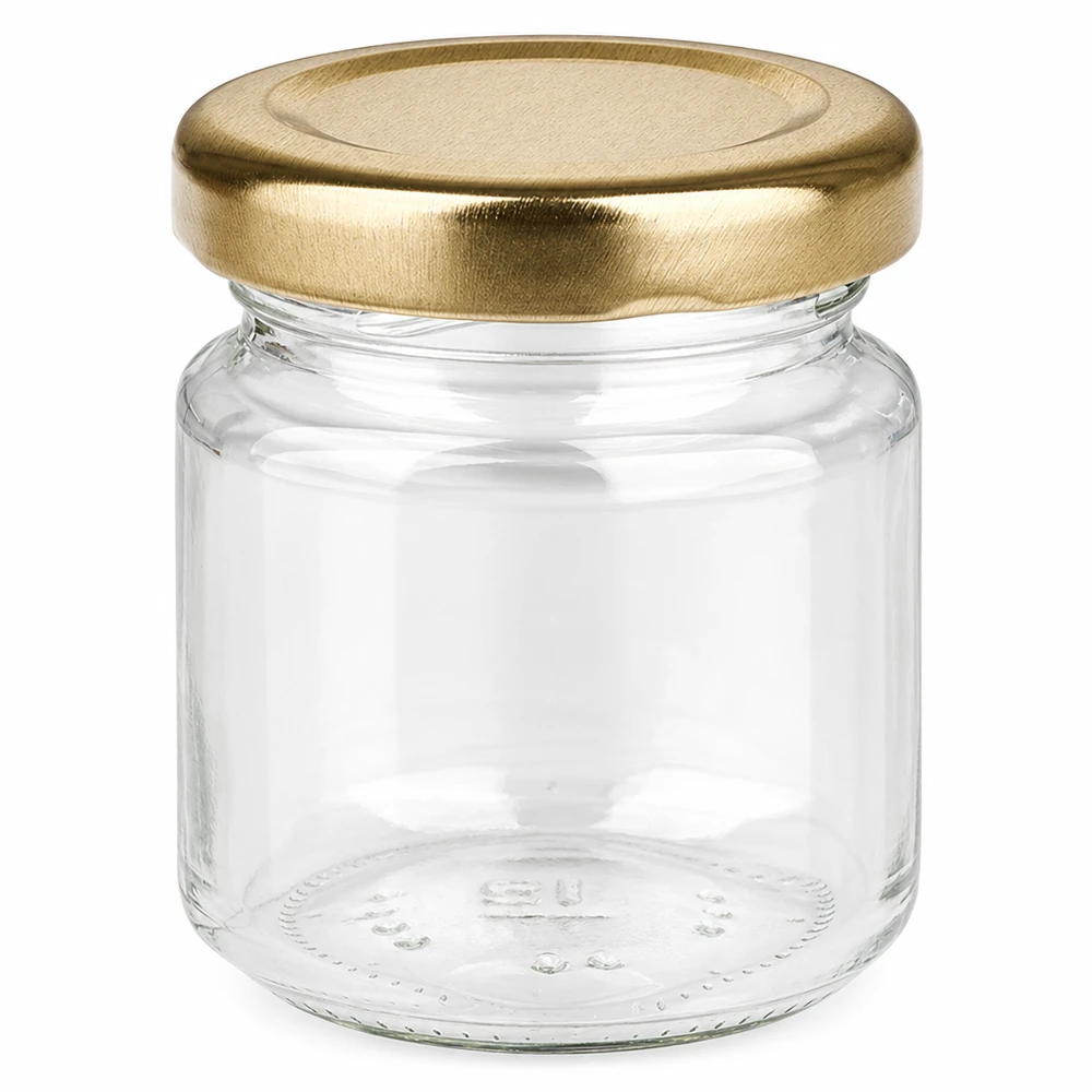 53ml rond glas met BasicSeal deksel goud UNiTWIST 53 ml rond potje met gouden BasicSeal deksel UNiTWIST - leeg jampotje van helder glas