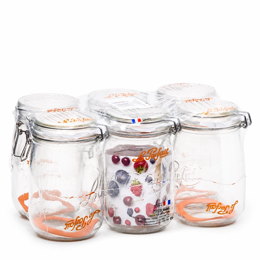 Le Parfait® pot 1 L Ø85 mm voorraad Le Parfait voorraadpot Super 1000ml met draaidop Set van 4 gemaakt van helder glas gemaakt in Frankrijk