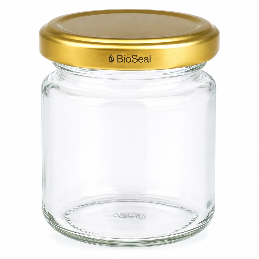 53ml rond glas met BioSeal deksel goud UNiTWIST Lege inmaakpot UNiTWIST Runda53 met gouden TO43 BioSeal deksel voor jam en inmaken