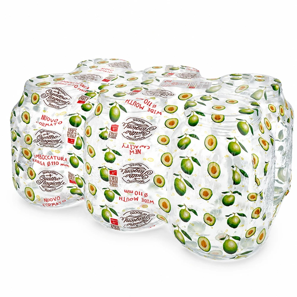 Twee Quattro Stagioni huishoudpotten van 3000 ml met avocadopatroon en schroefdeksels voor conserveren en bewaren