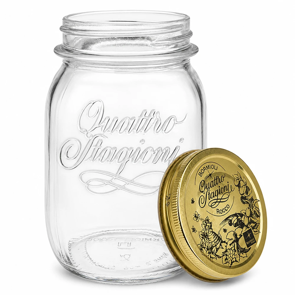 500 ml rond glas "Quattro Stagioni" met deksel Italienisches Einmachglas 500ml mit abnehmbarem Deckel Detail-Ansicht für Küche und Vorratshaltung