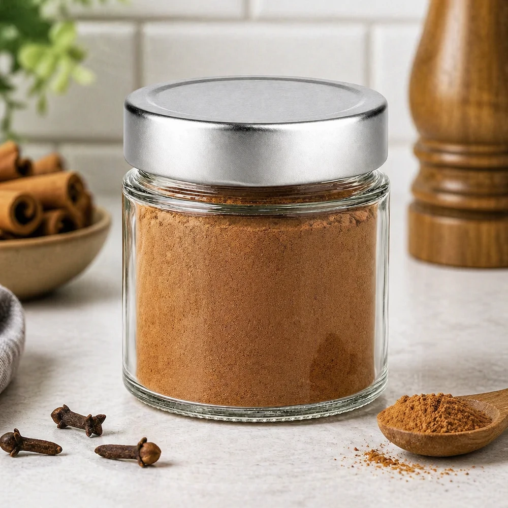 135ml rond glas met BasicSeal deksel zilver deep UNiTWIST 135ml rond potje BasicSeal deksel zilver kruiden opslag kaneel kruidnagel keuken kruidenpotje opslagcontainer