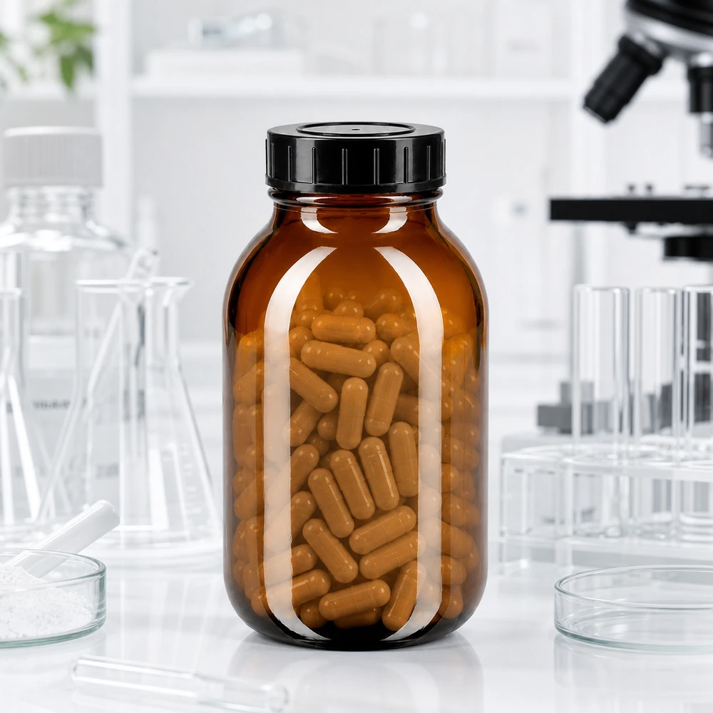 Fles met wijde hals 500 ml bruin glas met schroefdeksel 500 ml amberkleurige glazen fles met grote opening en dichte schroefdop voor farmaceutische toepassingen