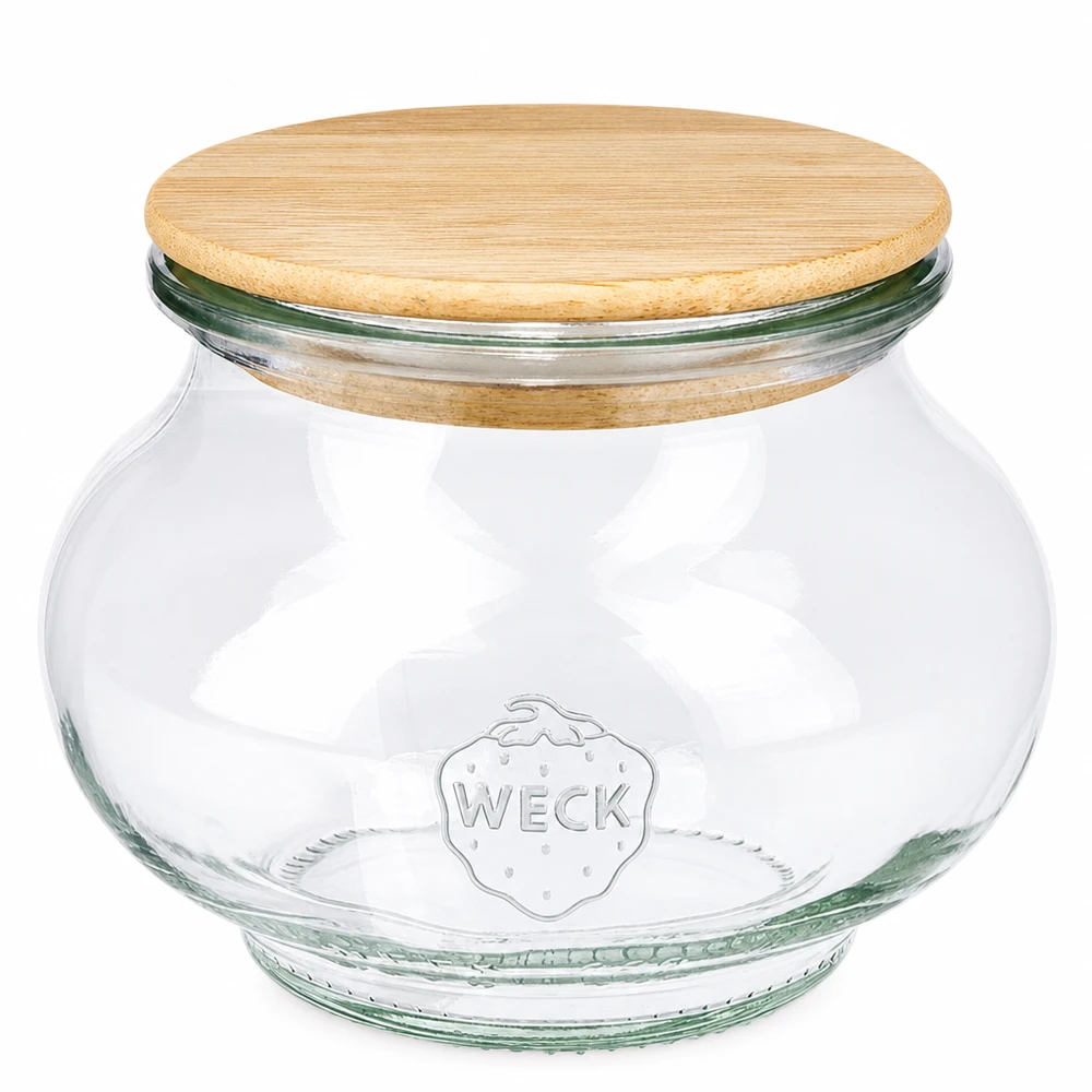WECK 220ml RR60 pot met houten deksel gemaakt van bamboe, ronde transparante inmaakpot voor opslag