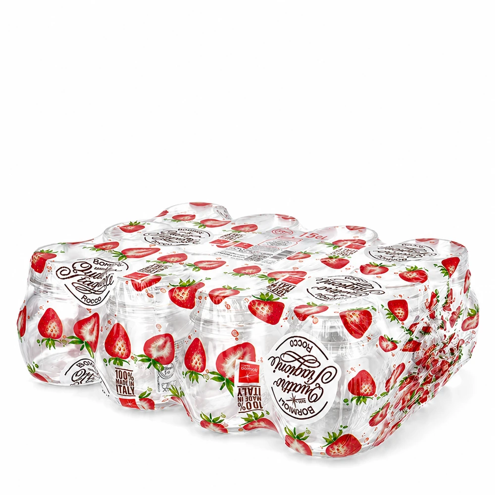 Set van 12 inmaakpotten Quattro Stagioni van 150 ml met aardbeiendessin en schroefdeksel om in te leggen