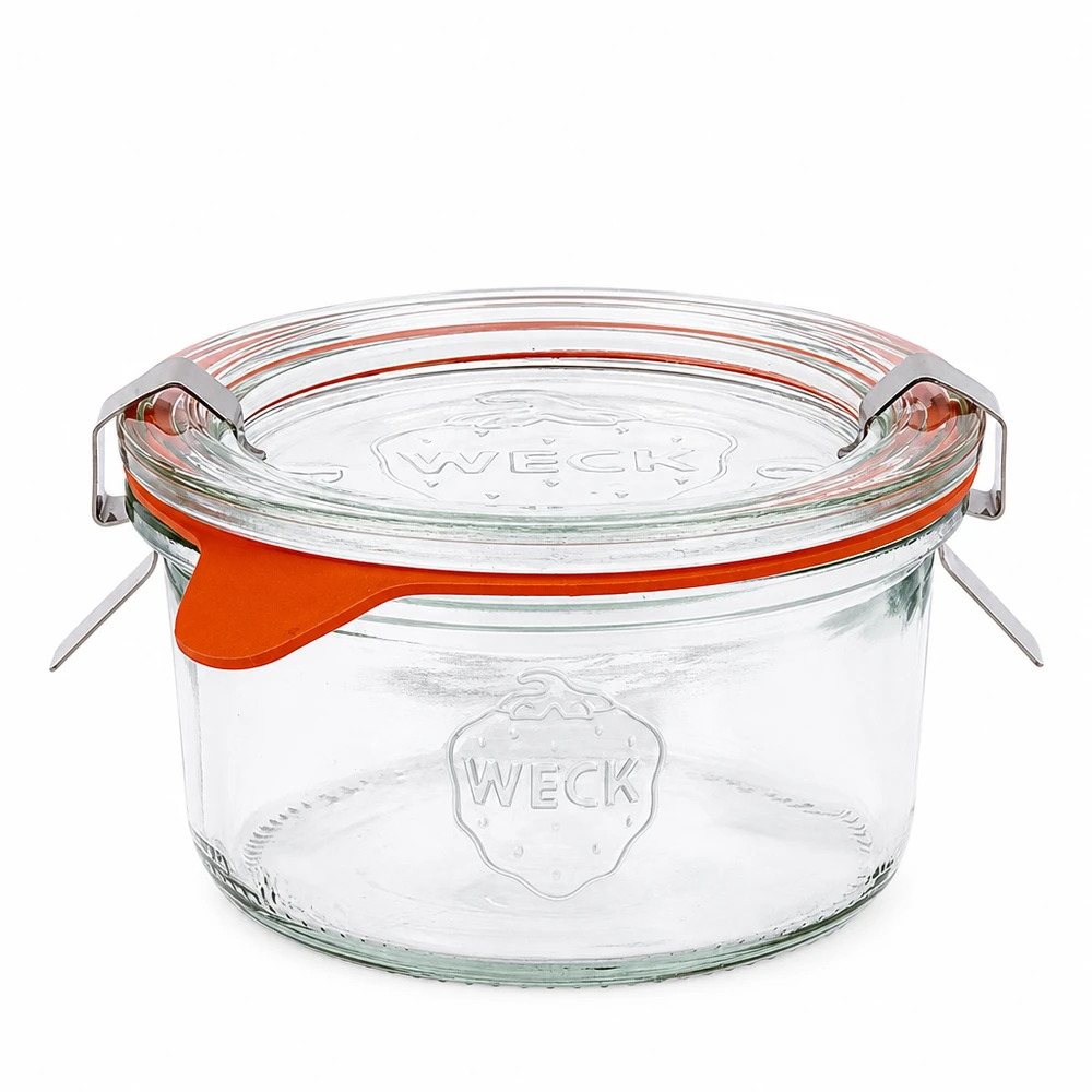 165ml stortglas compleet WECK RR80 165ml WECK RR80 inmaakpot met glazen deksel en oranje rubberen ring, inmaakpot met draaidop voor het inmaken